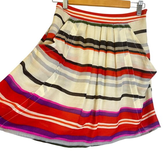 Derek Lam 10 Crosby Striped‎ Skirt Sz 0 | Silk Wool Blend Colorful Twee Mini - Picture 2 of 5